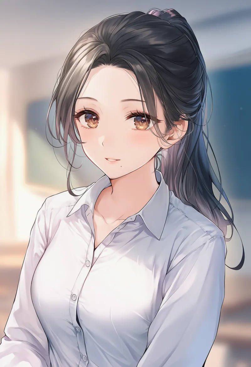 口の下にほくろがある女教師のAIイラスト｜プロンプト紹介用