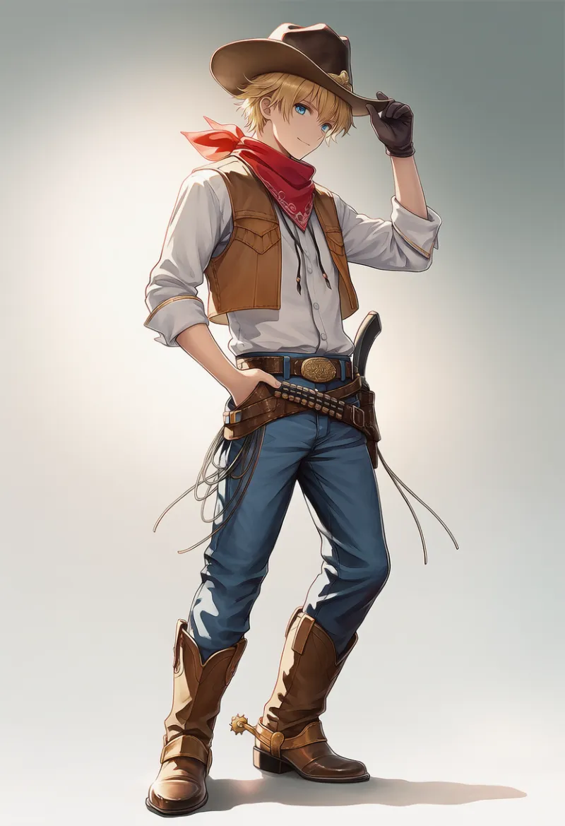 カウボーイの男性の服装のAIイラスト作例｜プロンプト紹介
