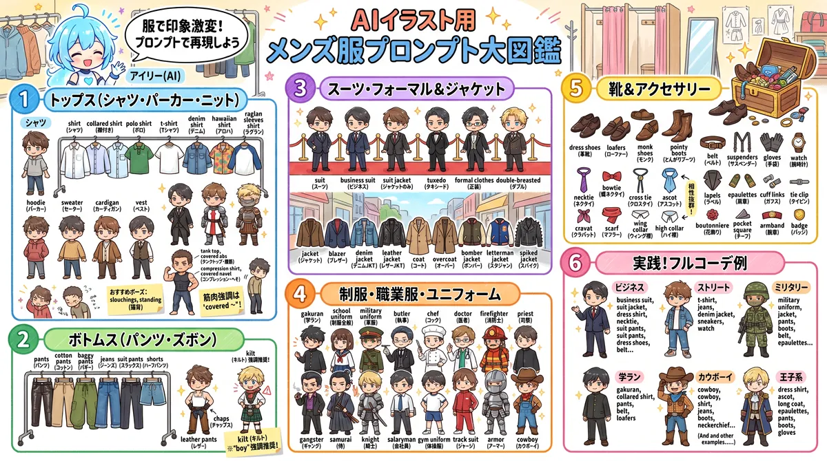 メンズ服（男キャラ衣装）のプロンプト集【NovelAI】