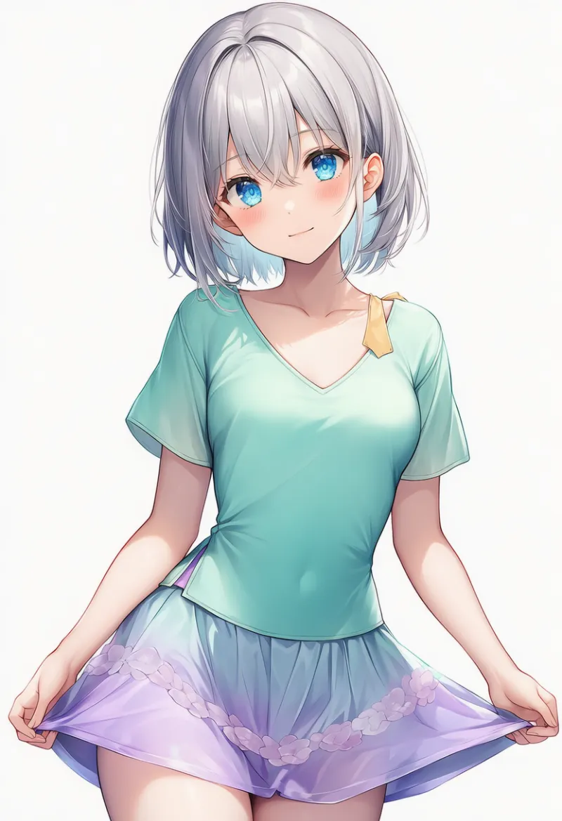 ミントグリーン × ラベンダー（半袖の夏服）の2色配色の服のAIイラスト｜プロンプト紹介用