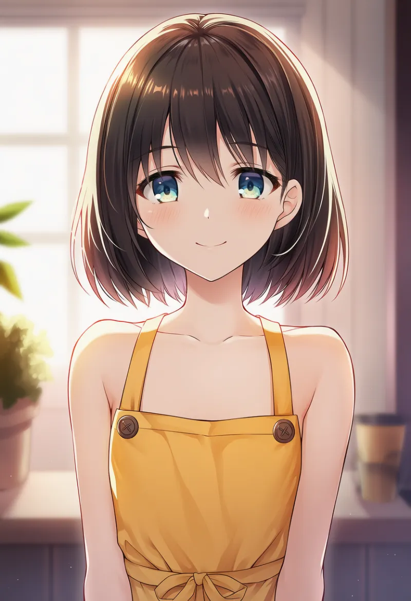 控えめにエプロンだけを着けたAIイラスト｜プロンプト紹介