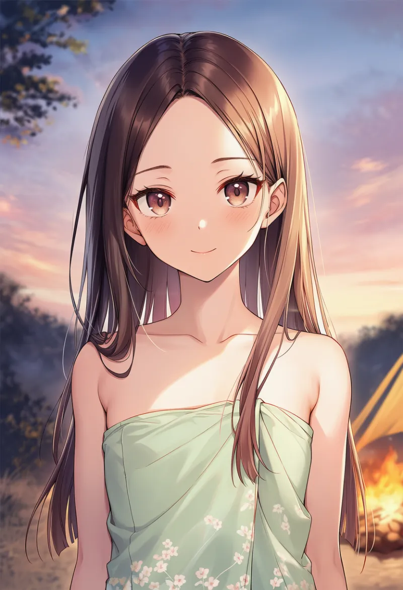 タオルを体に巻いている状態のAIイラスト｜プロンプト紹介