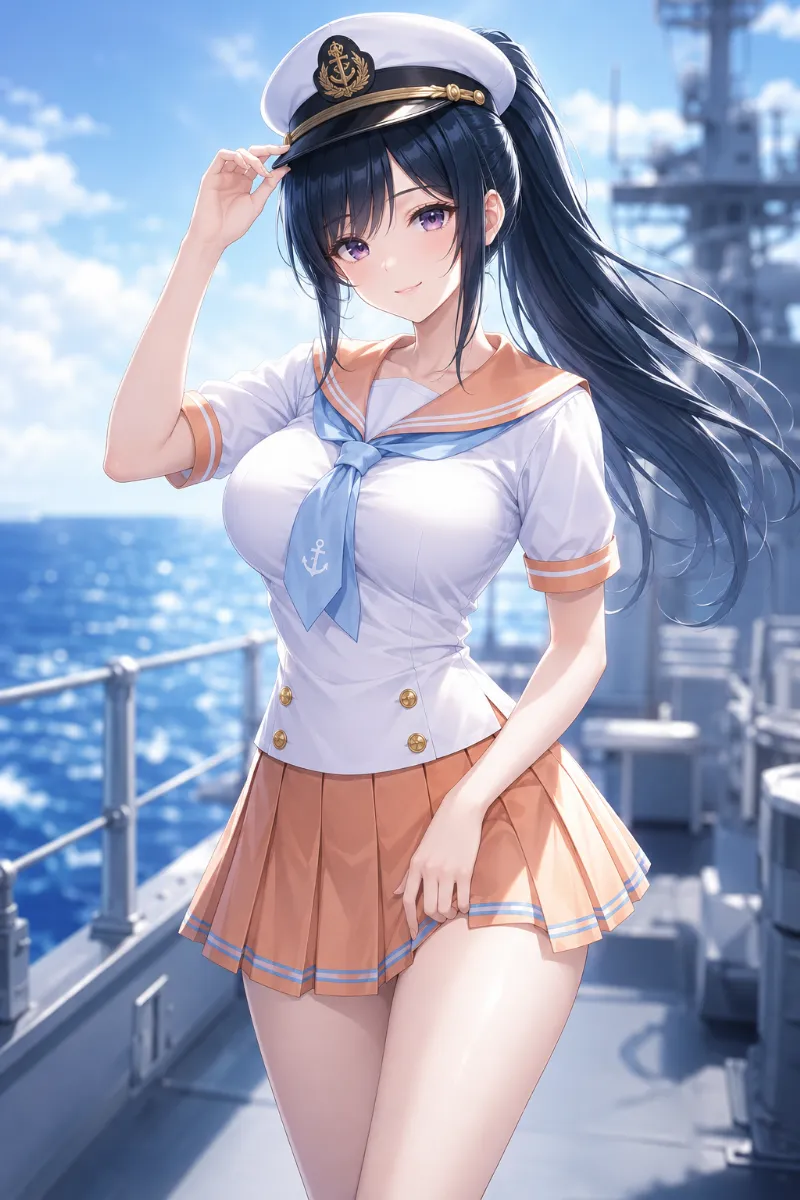 GPT Image 2.0生成｜パステルオレンジ×ブルーの爽やかアレンジのAIイラスト（水兵の服）｜プロンプト紹介