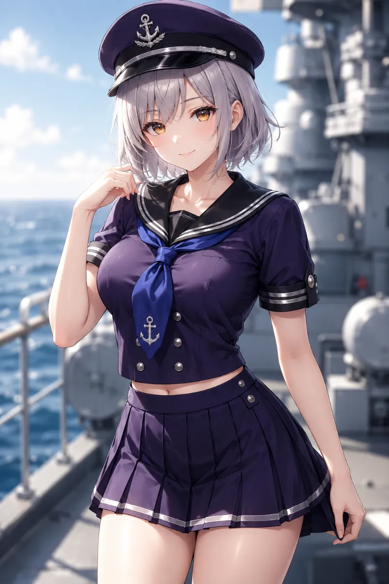 GPT Image 2.0生成｜ダークパープル×シルバーの高貴スタイルのAIイラスト（水兵の服）｜プロンプト紹介