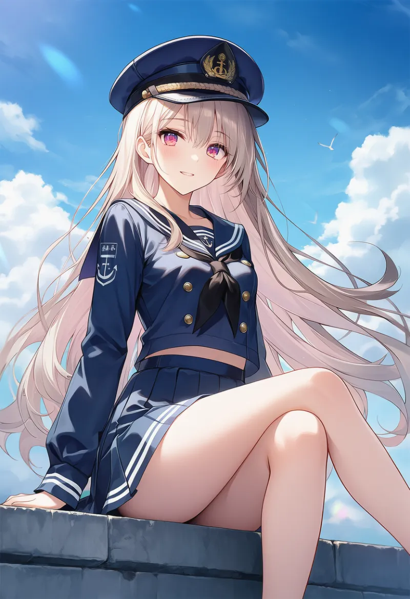 NovelAI生成｜伝統的なネイビー冬服スタイルのAIイラスト（水兵の服）｜プロンプト紹介