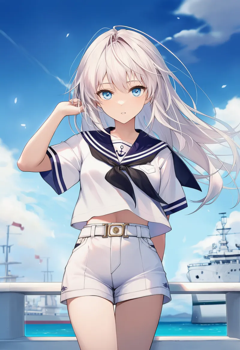 NovelAI生成｜爽やかな海軍夏服スタイルのAIイラスト（水兵の服）｜プロンプト紹介