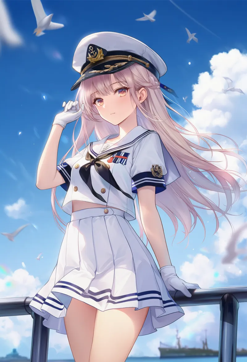 NovelAI生成｜白襟の夏用正装スタイルのAIイラスト（水兵の服）｜プロンプト紹介