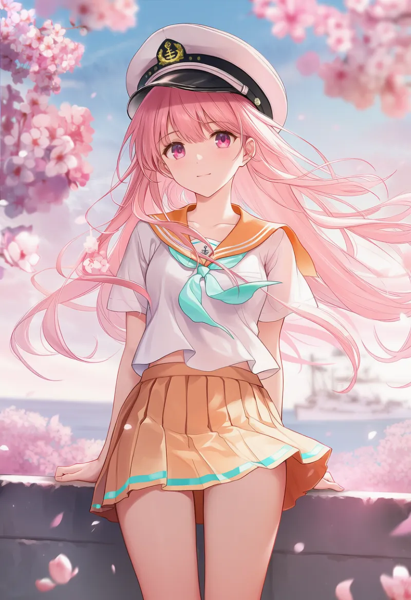 NovelAI生成｜パステルオレンジ×ブルーの爽やかアレンジのAIイラスト（水兵の服）｜プロンプト紹介