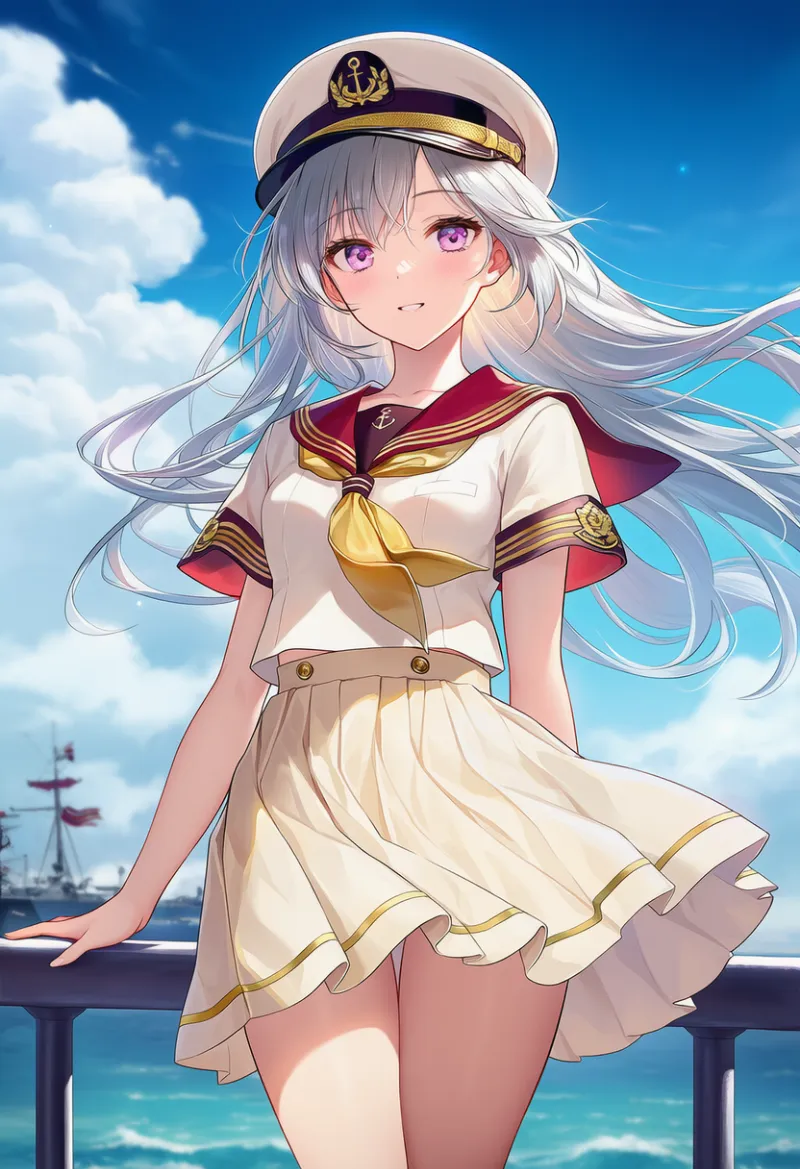 NovelAI生成｜クリーム×ワインレッドのクラシック礼装スタイルのAIイラスト（水兵の服）｜プロンプト紹介