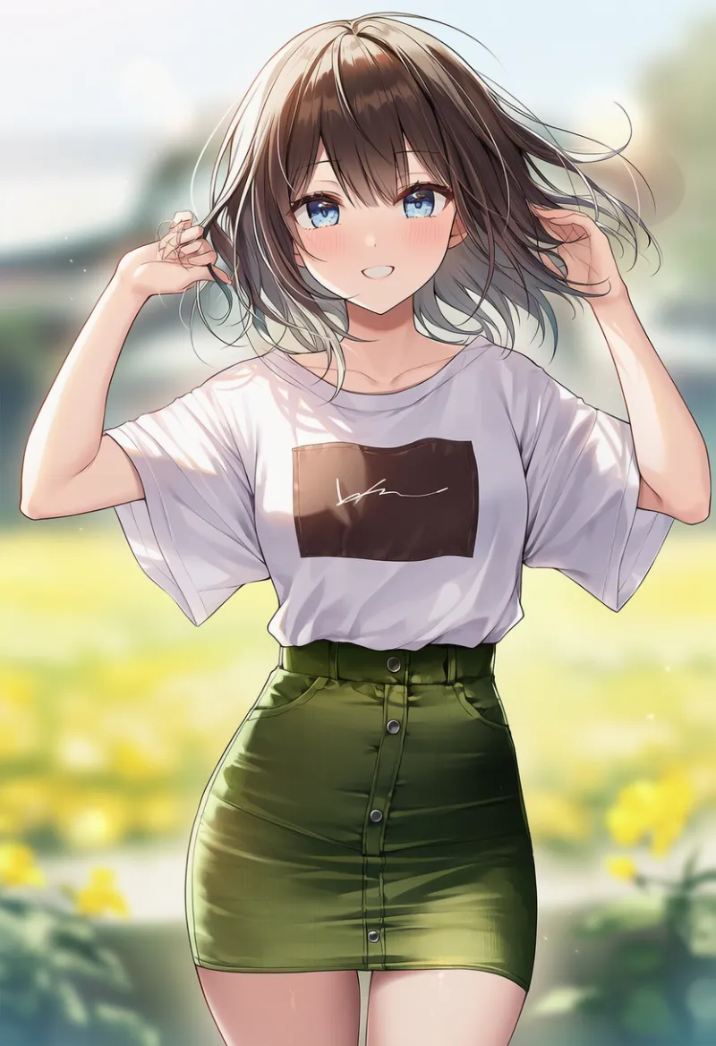 アースカラーで作る落ち着いた夏コーデの服装のAIイラスト｜プロンプト紹介用