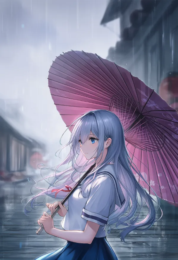 和傘のAIイラスト（梅雨シーズン）