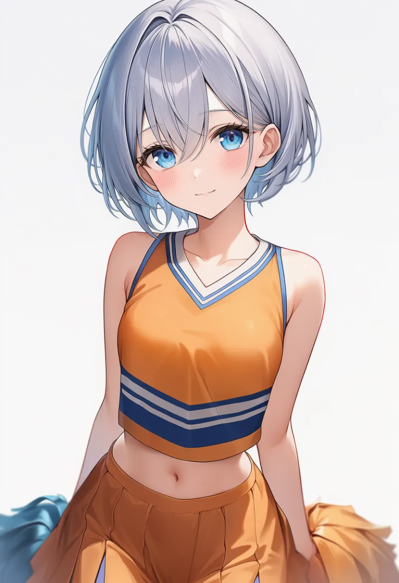 オレンジ × ブルー（チアリーダー）の2色配色の服のAIイラスト｜プロンプト紹介用