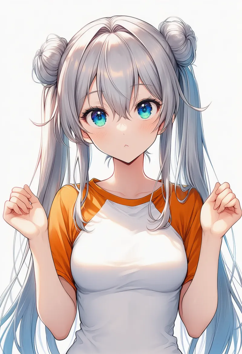 オレンジ・白のTシャツ（2色の服）のAIイラスト｜プロンプト紹介用