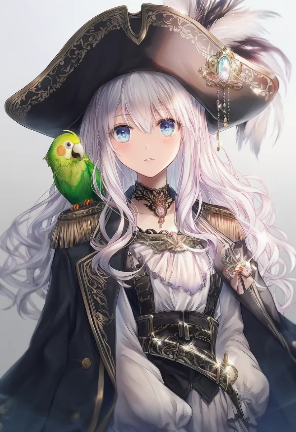 肩にオウムのAIイラスト（海賊の衣装・小物）