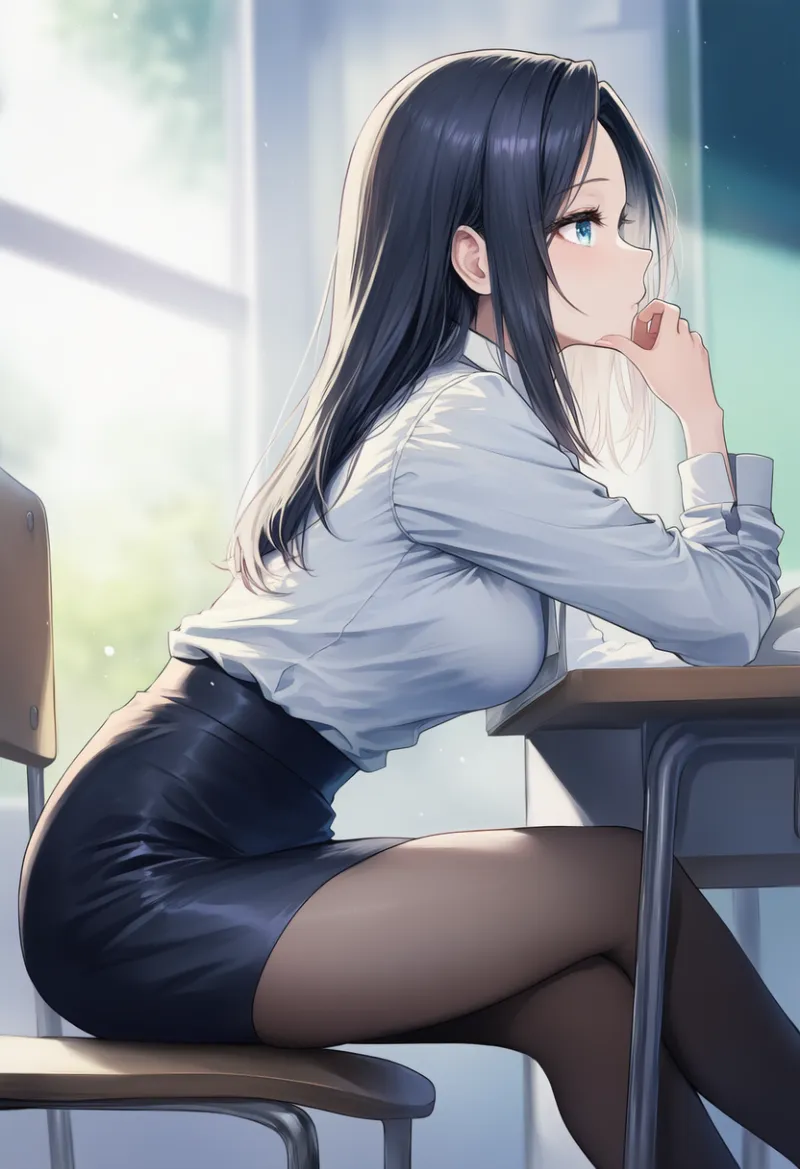 ペンシルスカートを着用した女教師のAIイラスト｜プロンプト紹介