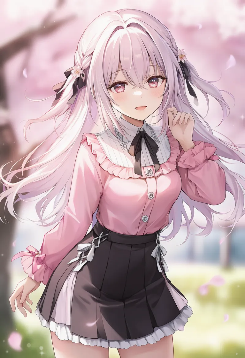 ピンク×ブラック×ホワイトのガーリー・ストリート系のAIイラスト（ピンクベースの服コーデ）｜プロンプト紹介