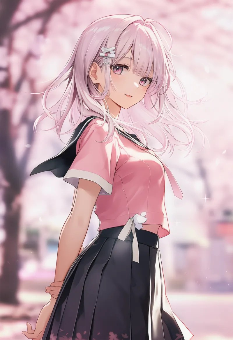 ピンク × ブラック × ホワイトの配色で再現した服装のAIイラスト作例