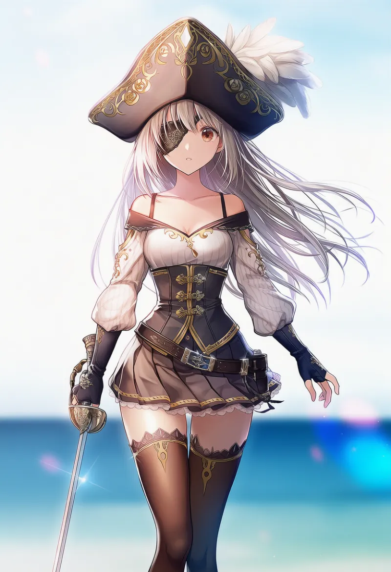 海賊衣装を基本プロンプト（pirate costume）を使わないで再現した生成例（NovelAI）