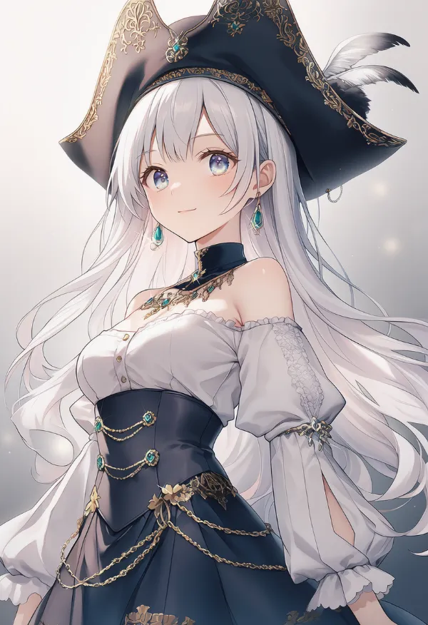 ボリュームのあるふんわりとした長袖（poet sleeves）のAIイラスト（海賊の衣装）