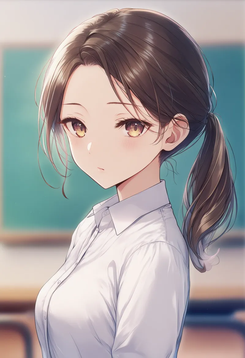 ポニーテールの女教師のAIイラスト｜プロンプト紹介用