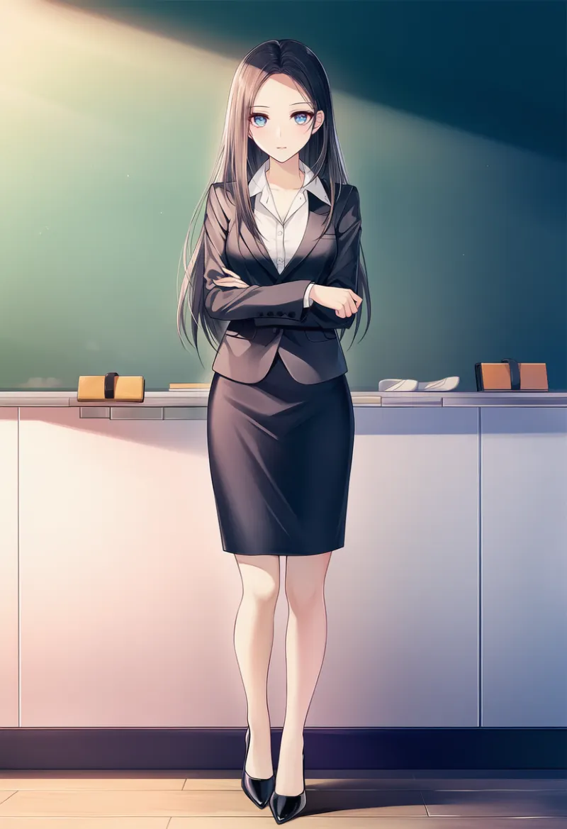 パンプスを着用した女教師のAIイラスト｜プロンプト紹介