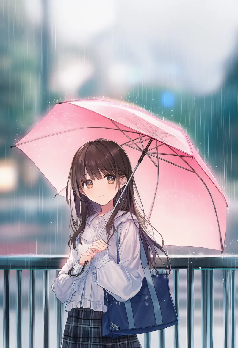 手すり・欄干のAIイラスト（梅雨シーズン）｜プロンプト紹介用