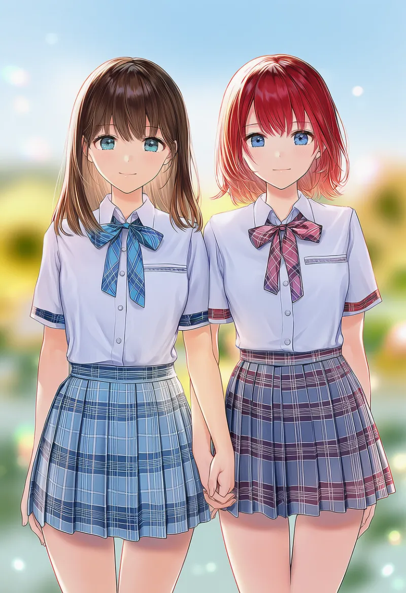 色違いの制服を着た2人のAIイラスト