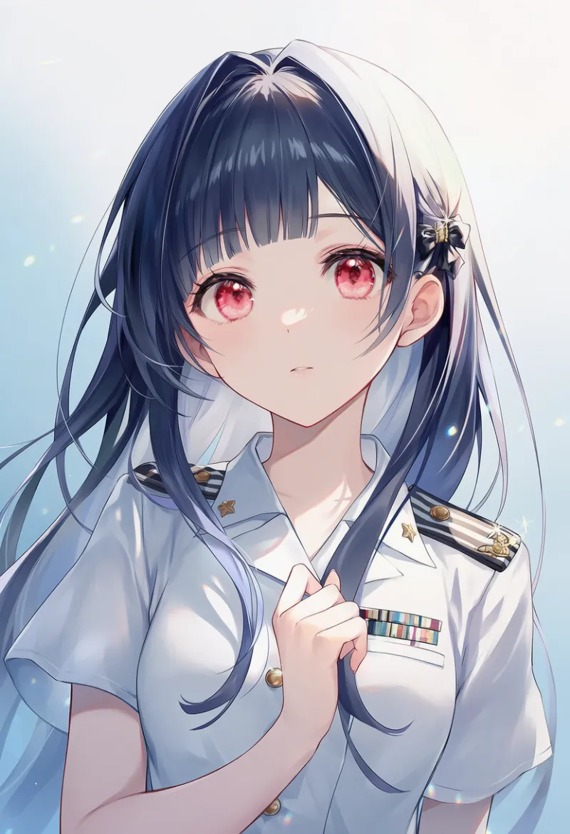 リボンバー（勲章の略綬を並べたバー）をつけた水兵の服のAIイラスト｜プロンプト紹介