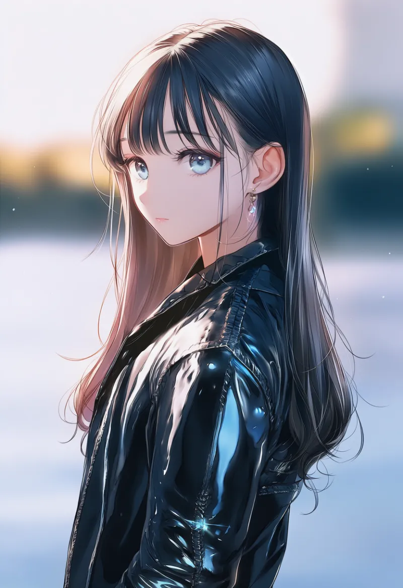 光沢のある服（レザージャケット）のAIイラスト｜プロンプト紹介：shiny clothes
