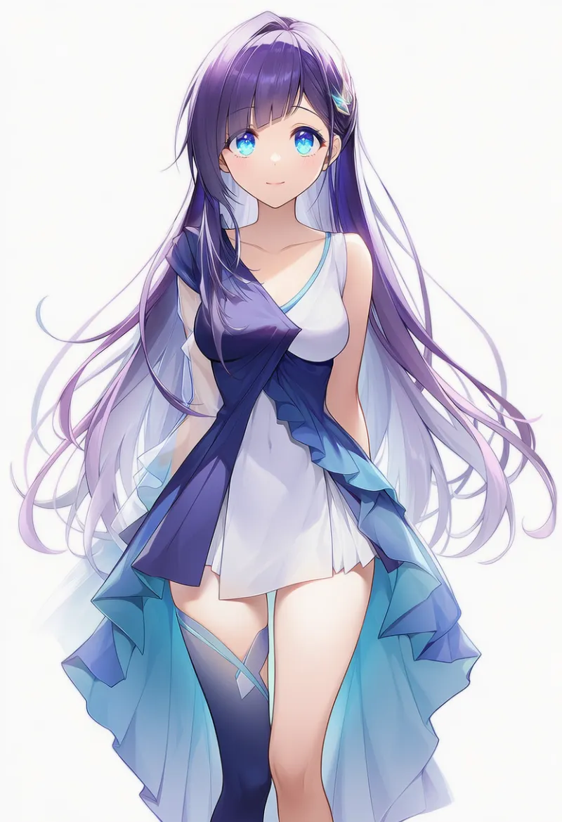 肩とレッグウェアが非対称デザインのドレスのAIイラスト｜プロンプト紹介用