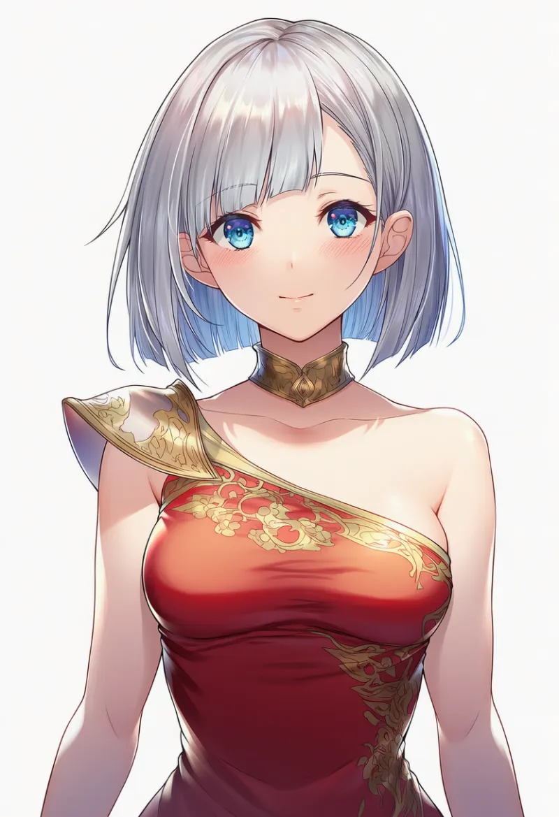 斜めネックラインのドレスのAIイラスト｜プロンプト紹介用