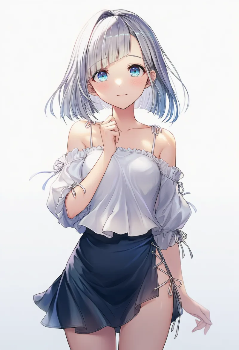 側面を紐で結んだスカート（左右非対称）のAIイラスト｜プロンプト紹介用