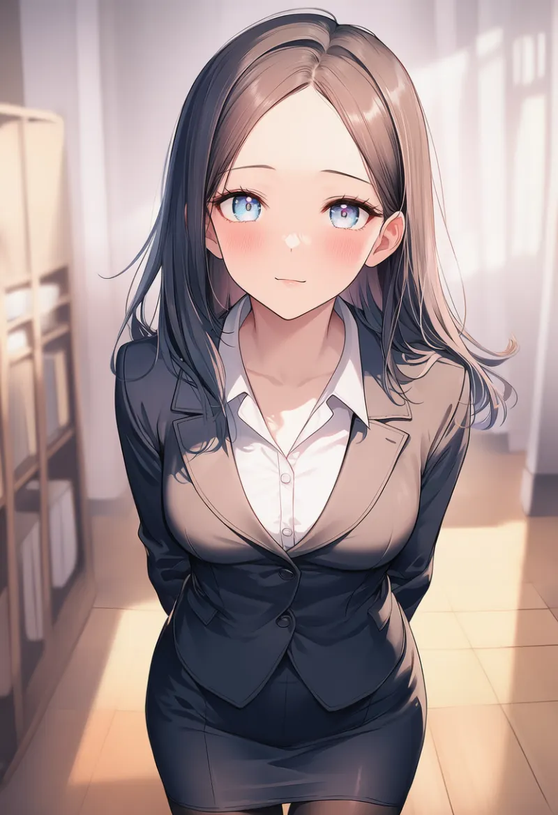 スカートスーツを着用した女教師のAIイラスト｜プロンプト紹介