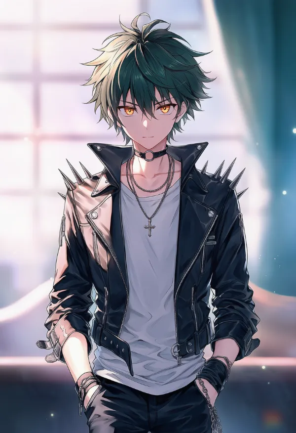スパイクジャケット（男性の服）のAIイラスト｜プロンプト紹介