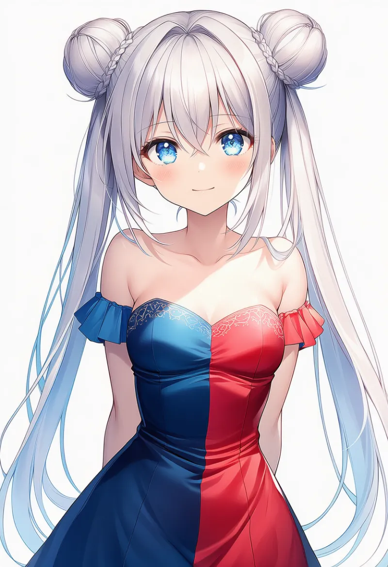 服が縦中央で2色の服のAIイラスト｜プロンプト紹介用：split-color clothes