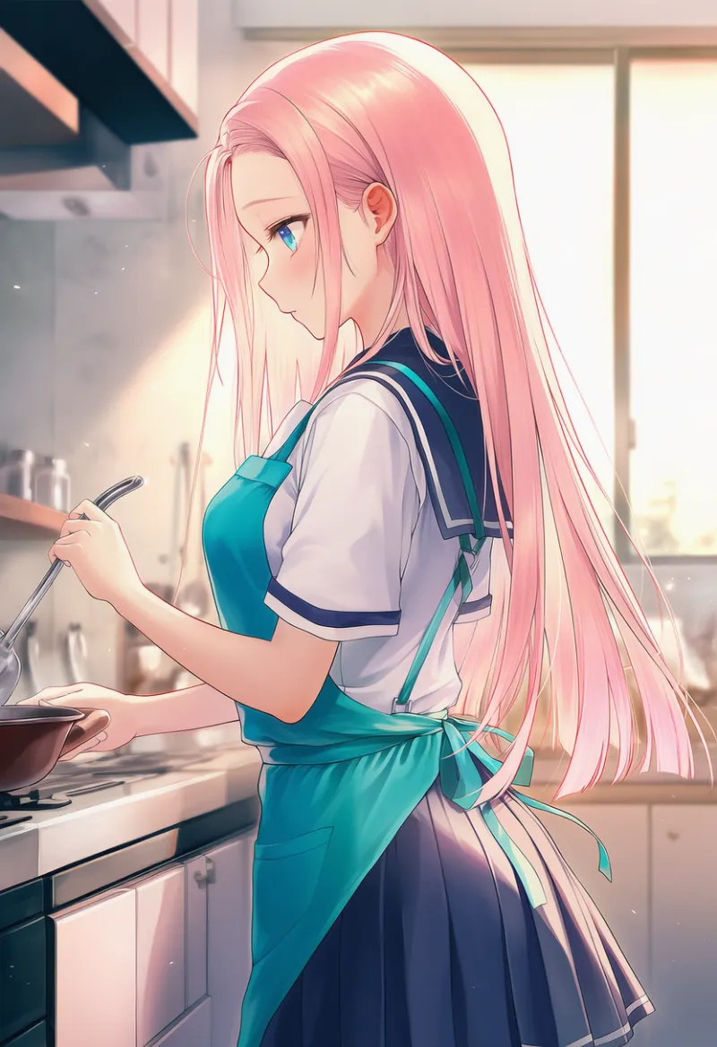 朝食の準備をする動作のAIイラスト（朝の日常行動）｜プロンプト紹介用