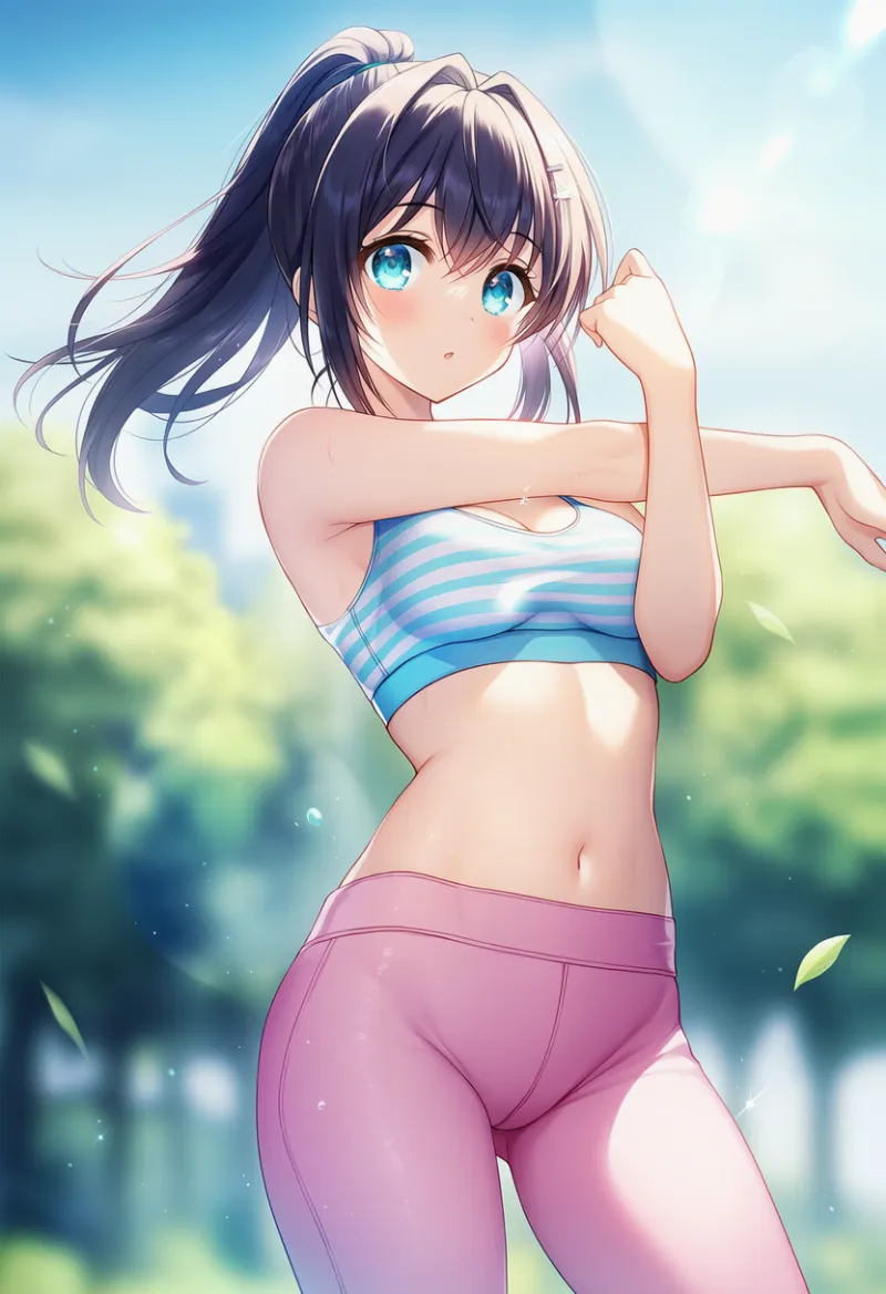 ヨガのストレッチ中のAIイラスト