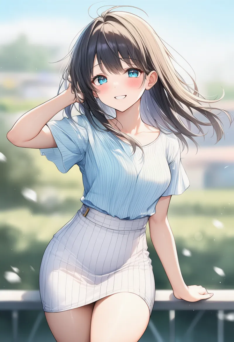 ブルー×ホワイトの爽やかな夏配色の服装のAIイラスト｜プロンプト紹介用