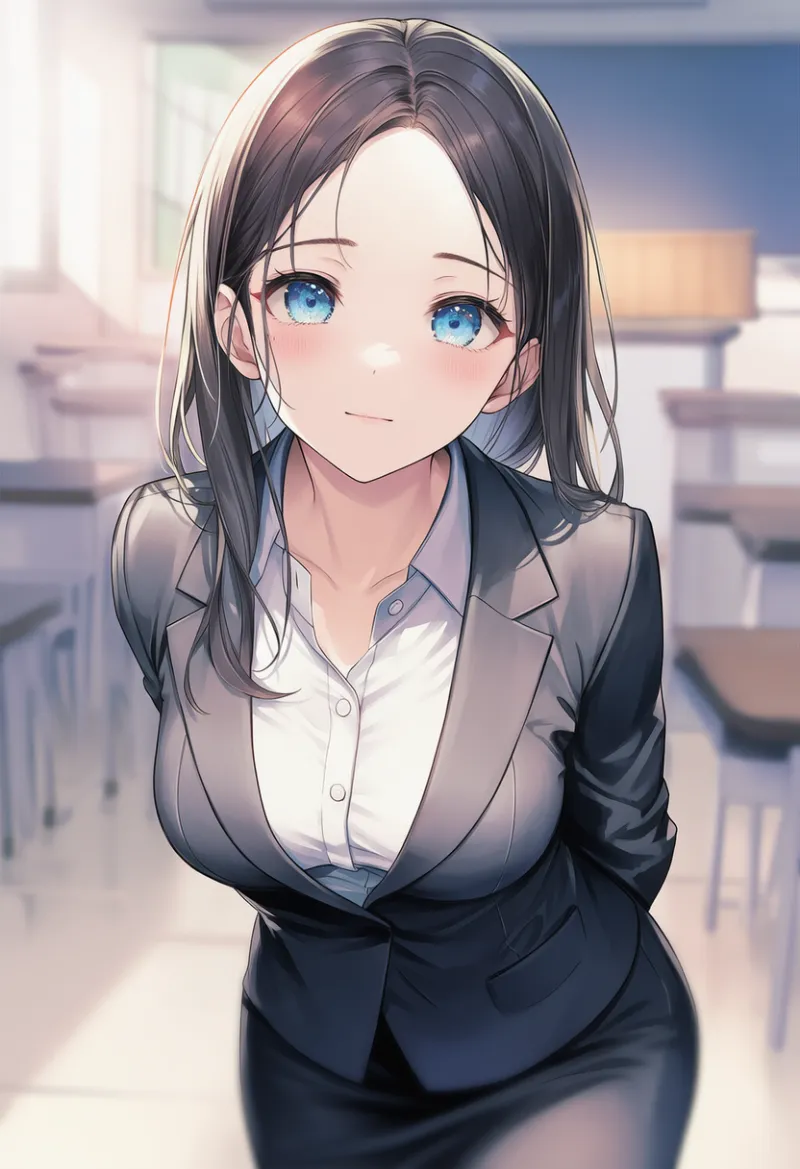 スーツジャケットを着用した女教師のAIイラスト｜プロンプト紹介