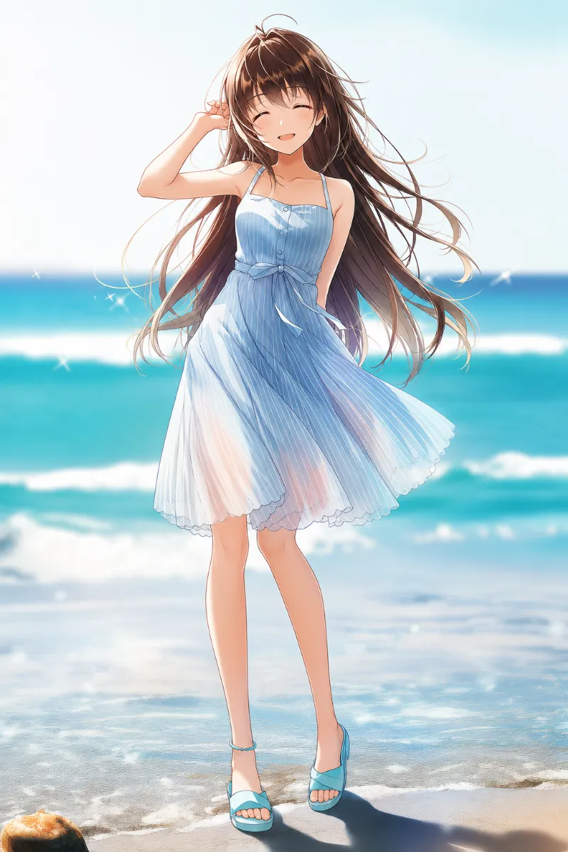 リネン素材のサンドレスのAIイラスト｜夏服プロンプト紹介用
