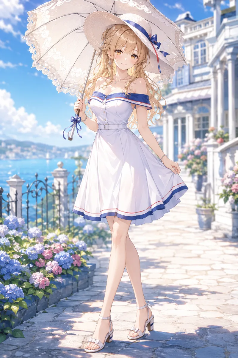 お嬢様系エレガントな夏コーデのAIイラスト（GPT Image 2）｜夏服プロンプト紹介用