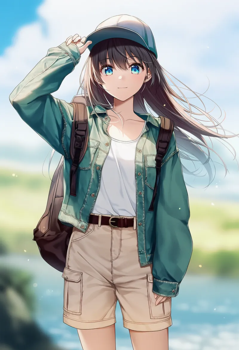 キャンプ風夏コーデのAIイラスト（NovelAI）｜夏服プロンプト紹介用
