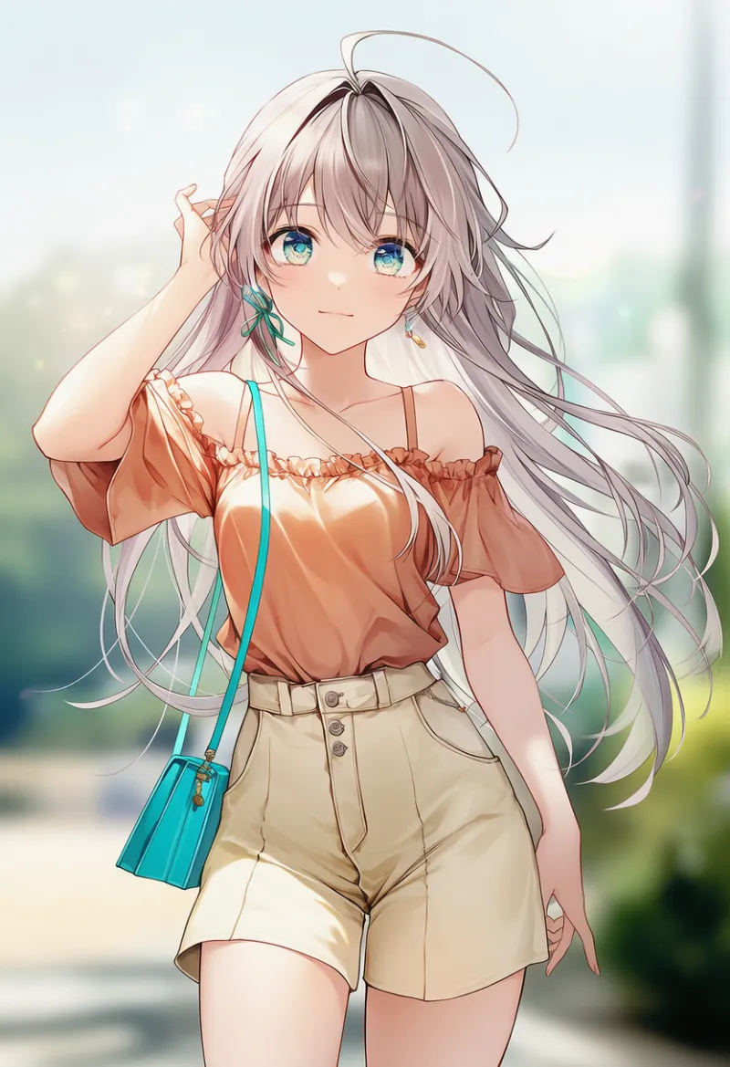 フェミニンなオフショルダー夏コーデのAIイラスト（NovelAI）｜夏服プロンプト紹介用