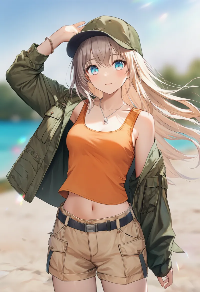 ミリタリーテイスト夏コーデのAIイラスト（NovelAI）｜夏服プロンプト紹介用