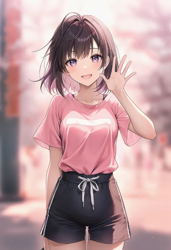Tシャツとショーパン（ピンク・黒・白アクセント配色）のAIイラスト｜プロンプト紹介
