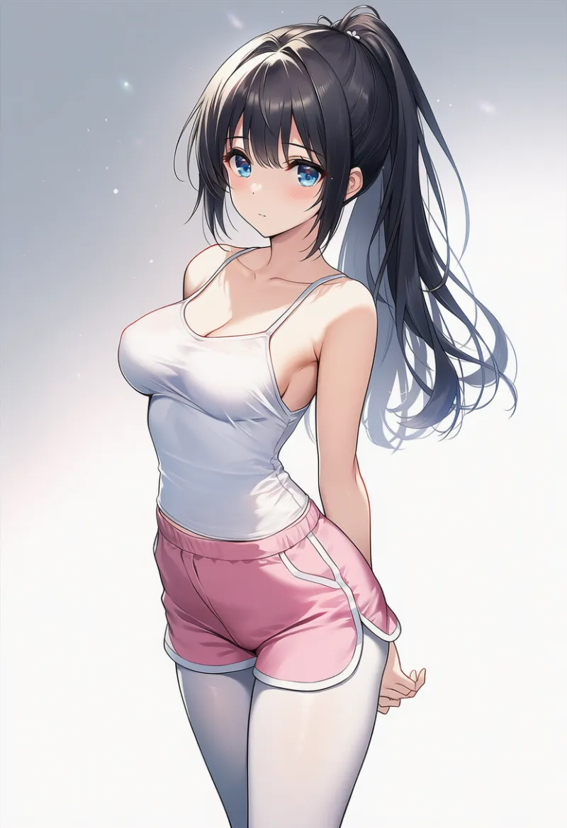ショートパンツの下に白タイツを重ね穿きのヨガウェアのAIイラスト