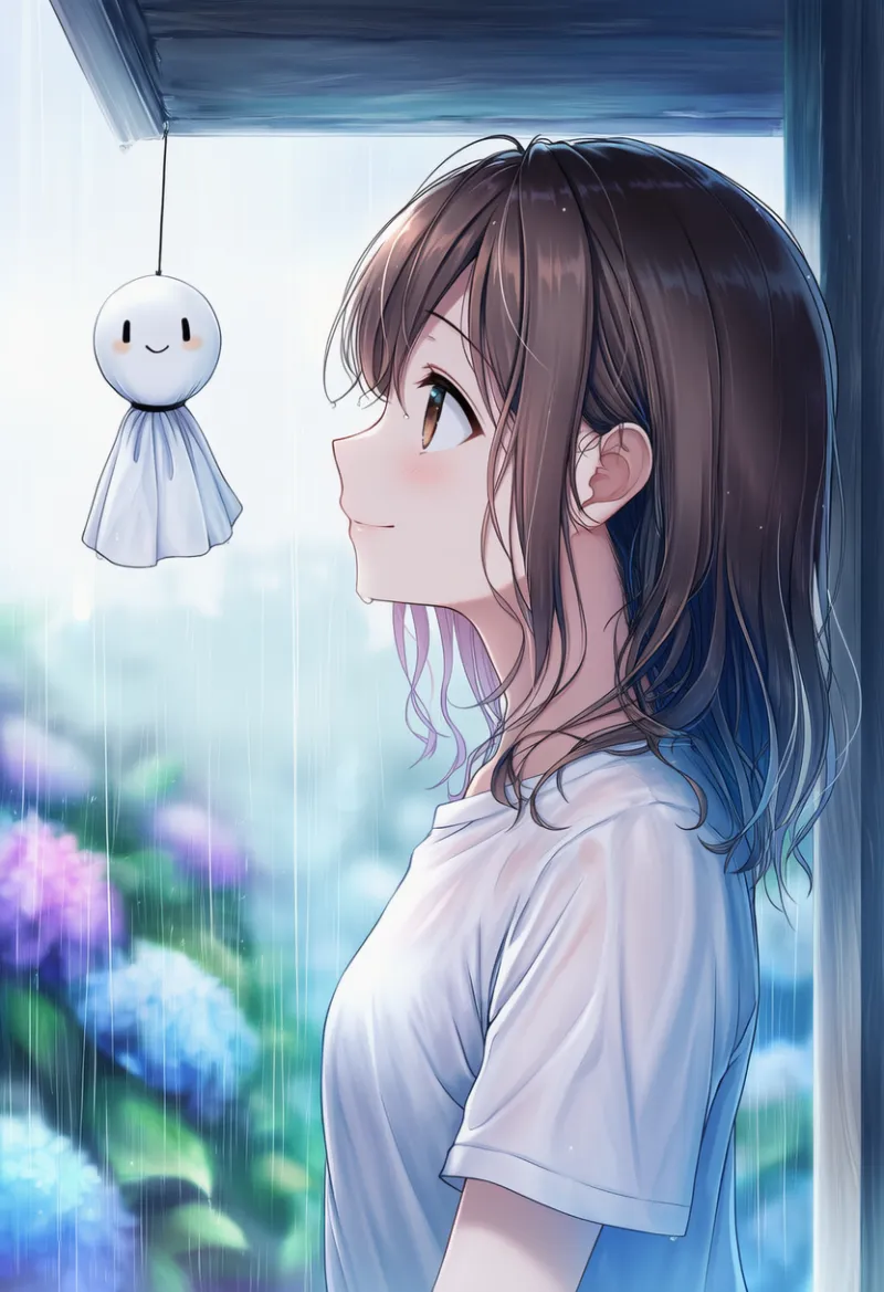 てるてる坊主のAIイラスト（梅雨シーズン）｜プロンプト紹介用