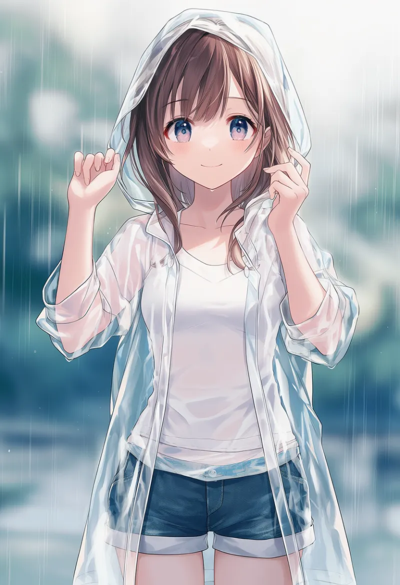 透明なレインコートのAIイラスト（梅雨シーズン）｜プロンプト紹介用