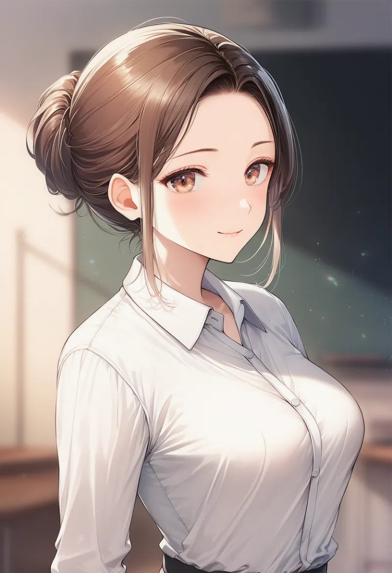 アップスタイルの女教師のAIイラスト｜プロンプト紹介用