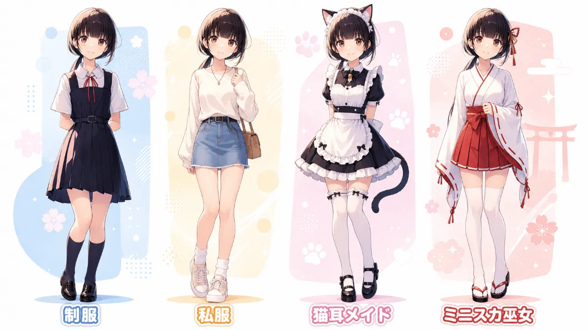 衣装差分のAIイラスト｜再現用プロンプト紹介用（GPT Image 2.0）